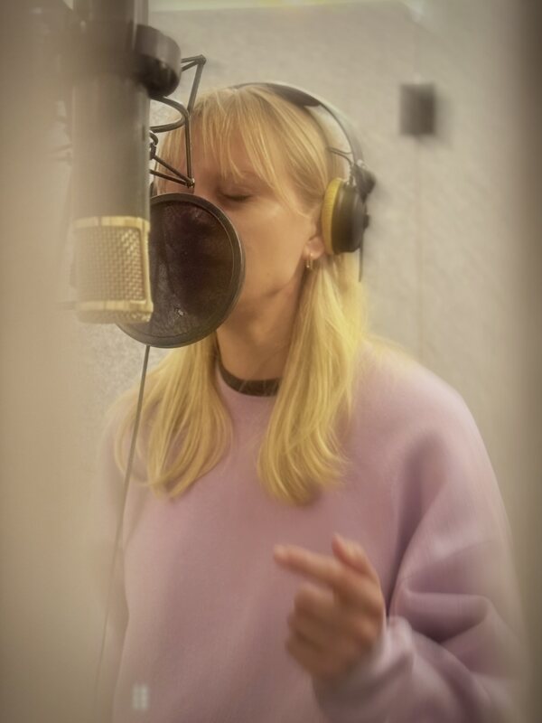 Sandy in the vocal booth